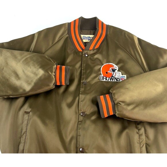 VTG Cleveland Browns Chalk Line Satin Snap Up Bomber Jacket USA Made Mens Sz XL - Picture 3 of 11